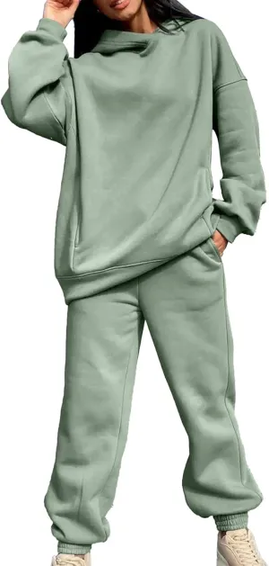 Women's Two Piece Outfits Plus Size Hoodie Long Pants Casual Jogger Sweatshirt Sweatsuit Sets Lounge Oversized Fall Winter Outfits Track Suits Matching Sets for Women Green