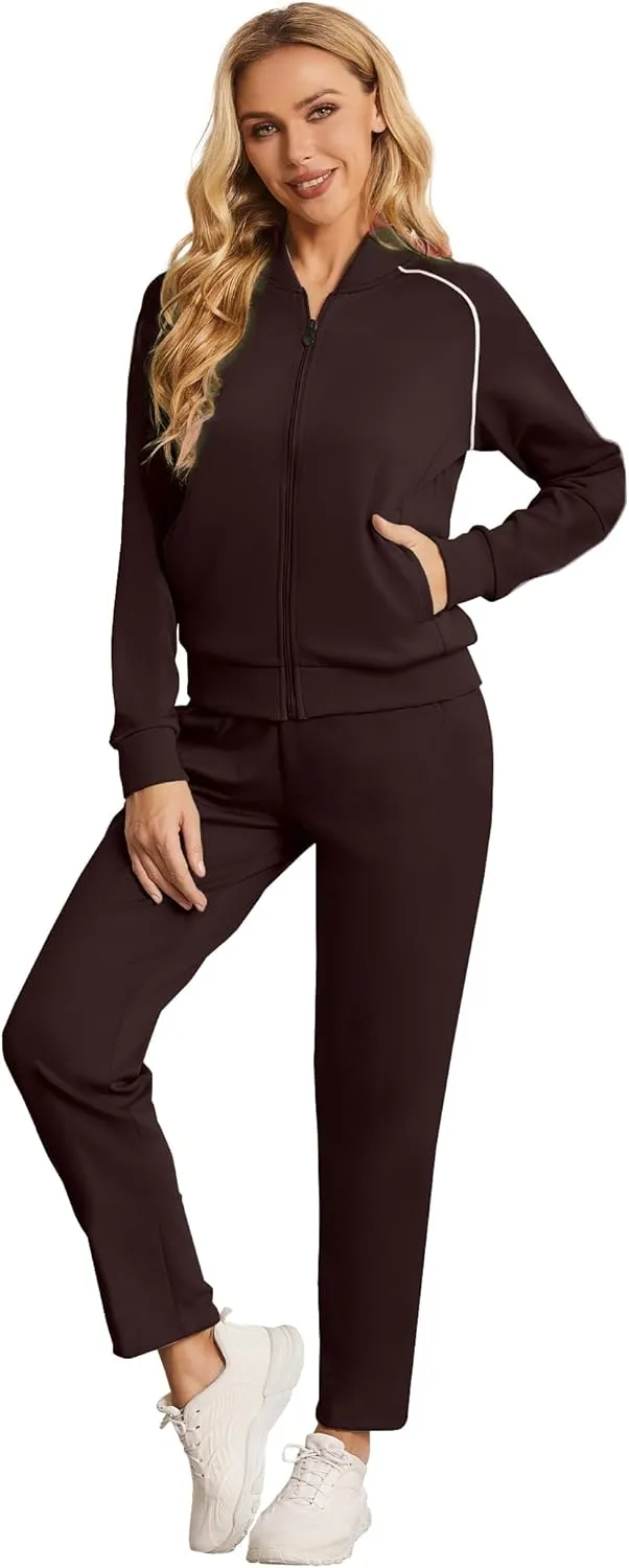 Women's Two Piece Tracksuit Long Sleeve Zip Up Sweatshirt Long Pants Outfits Jogger Sweatsuit Sets