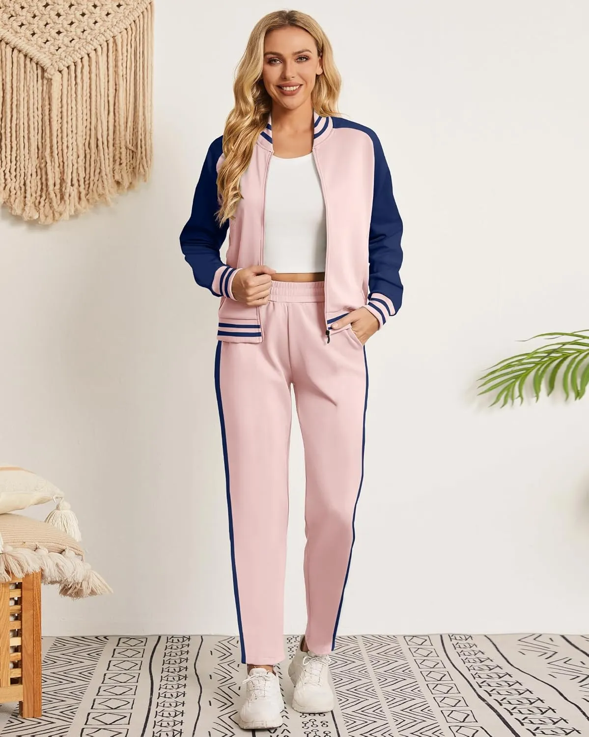 Women's Two Piece Tracksuit Long Sleeve Zip Up Sweatshirt Long Pants Outfits Jogger Sweatsuit Sets