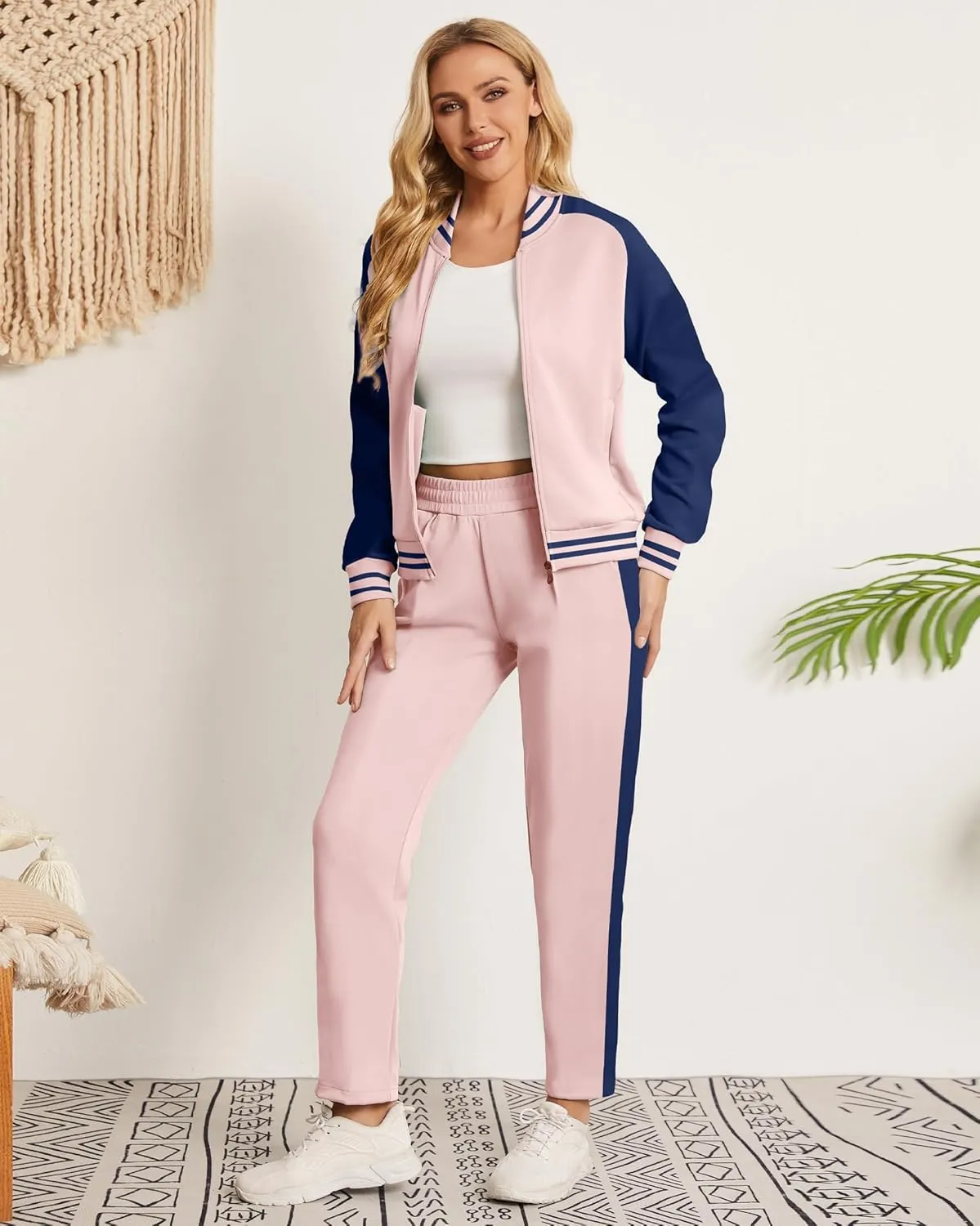 Women's Two Piece Tracksuit Long Sleeve Zip Up Sweatshirt Long Pants Outfits Jogger Sweatsuit Sets
