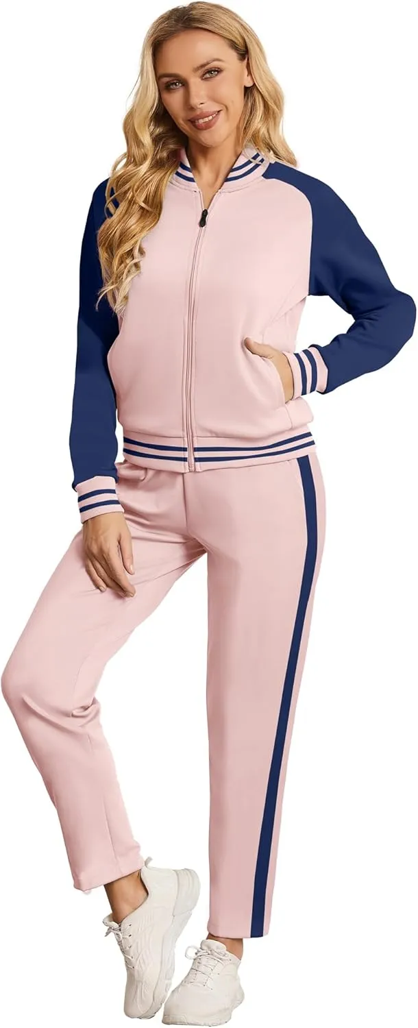 Women's Two Piece Tracksuit Long Sleeve Zip Up Sweatshirt Long Pants Outfits Jogger Sweatsuit Sets