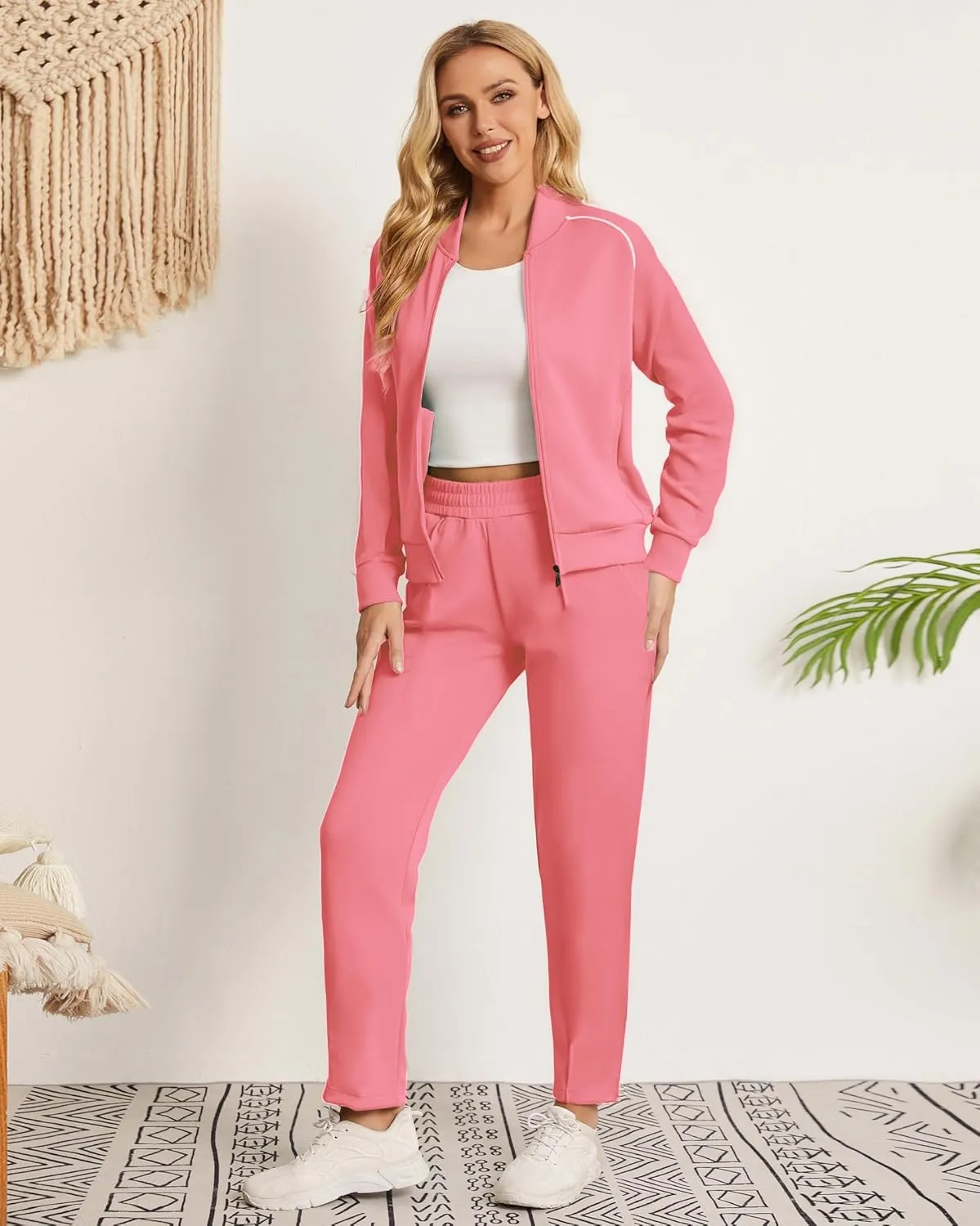 Women's Two Piece Tracksuit Long Sleeve Zip Up Sweatshirt Long Pants Outfits Jogger Sweatsuit Sets