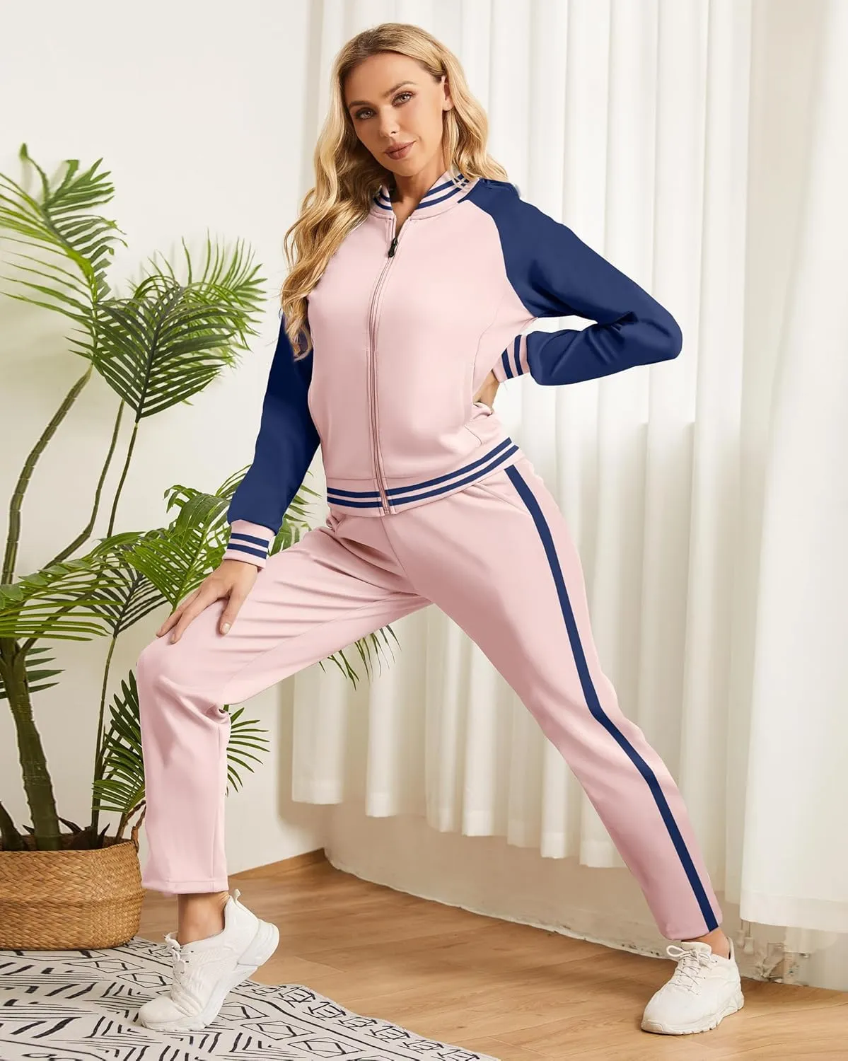 Women's Two Piece Tracksuit Long Sleeve Zip Up Sweatshirt Long Pants Outfits Jogger Sweatsuit Sets