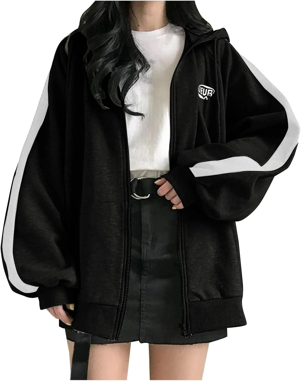 Womens Zip Up Hoodie Plus Size Oversized Aesthetic Grunge Cute Y2K Hoodie for Teen Girls Trendy Loose Fit Sweatshirts