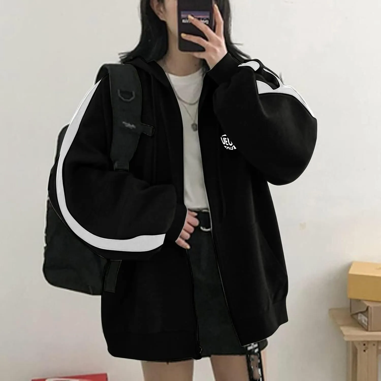 Womens Zip Up Hoodie Plus Size Oversized Aesthetic Grunge Cute Y2K Hoodie for Teen Girls Trendy Loose Fit Sweatshirts