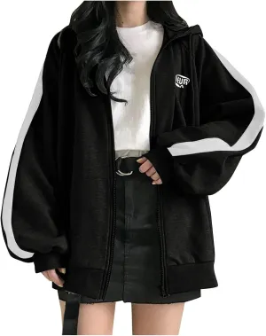 Womens Zip Up Hoodie Plus Size Oversized Aesthetic Grunge Cute Y2K Hoodie for Teen Girls Trendy Loose Fit Sweatshirts