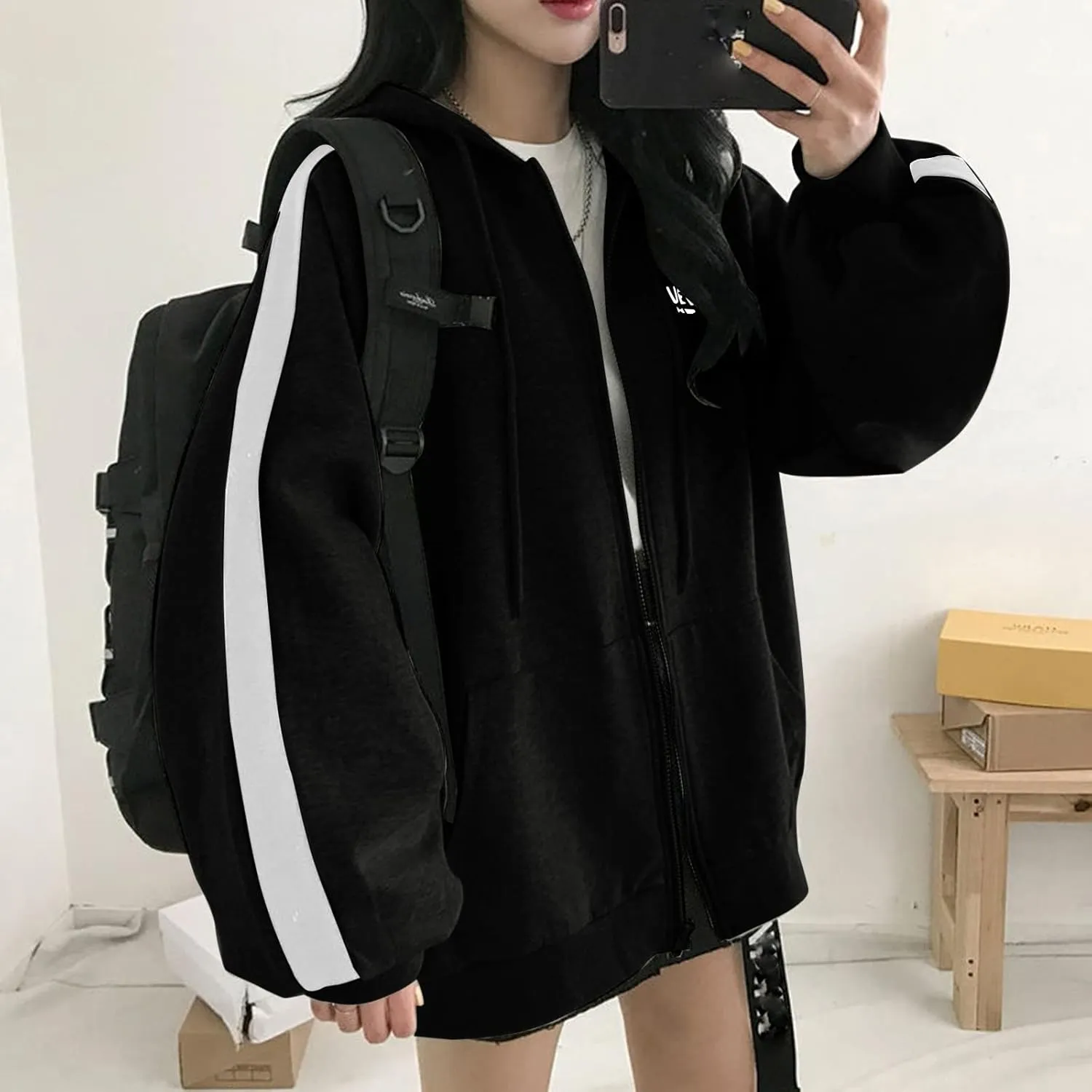 Womens Zip Up Hoodie Plus Size Oversized Aesthetic Grunge Cute Y2K Hoodie for Teen Girls Trendy Loose Fit Sweatshirts