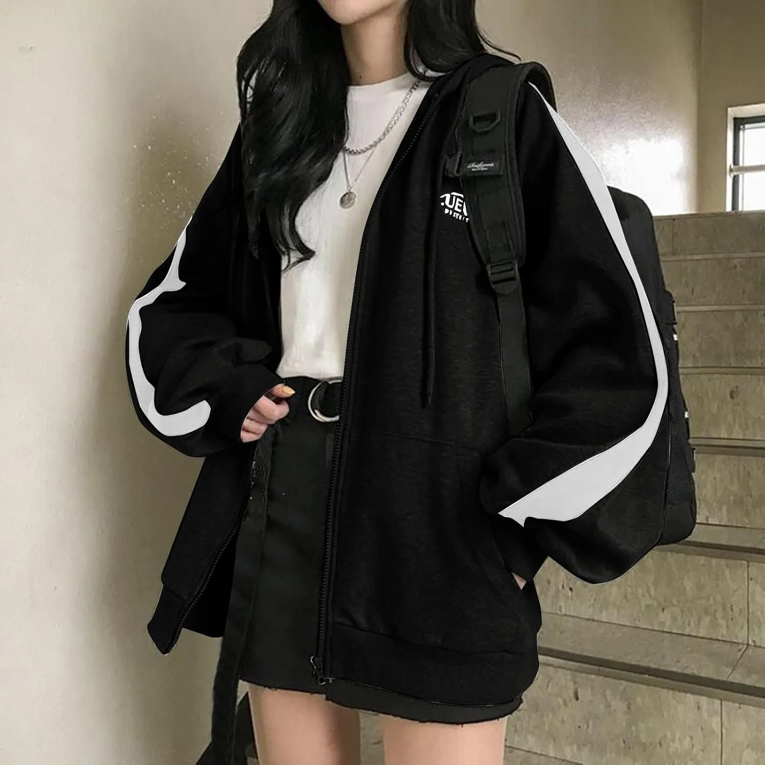 Womens Zip Up Hoodie Plus Size Oversized Aesthetic Grunge Cute Y2K Hoodie for Teen Girls Trendy Loose Fit Sweatshirts