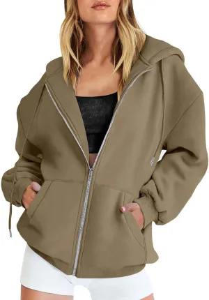 Womens Zip Up Hoodies 2024 Fall Fashion Long Sleeve Sweatshirts Winter Outfits Oversized Sweaters Casual Fashion Jackets