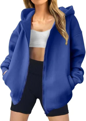 Womens Zip Up Hoodies Fleece Jackets Long Sleeve Oversized Sweatshirt Casual Fall Fashion Preppy Outfits for Women