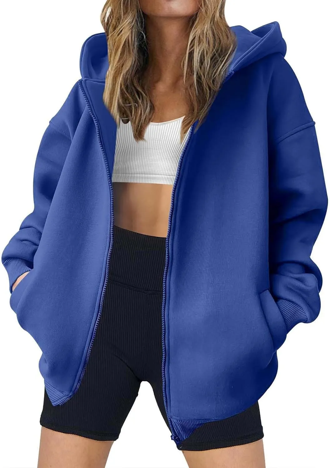 Womens Zip Up Hoodies Fleece Jackets Long Sleeve Oversized Sweatshirt Casual Fall Fashion Preppy Outfits for Women
