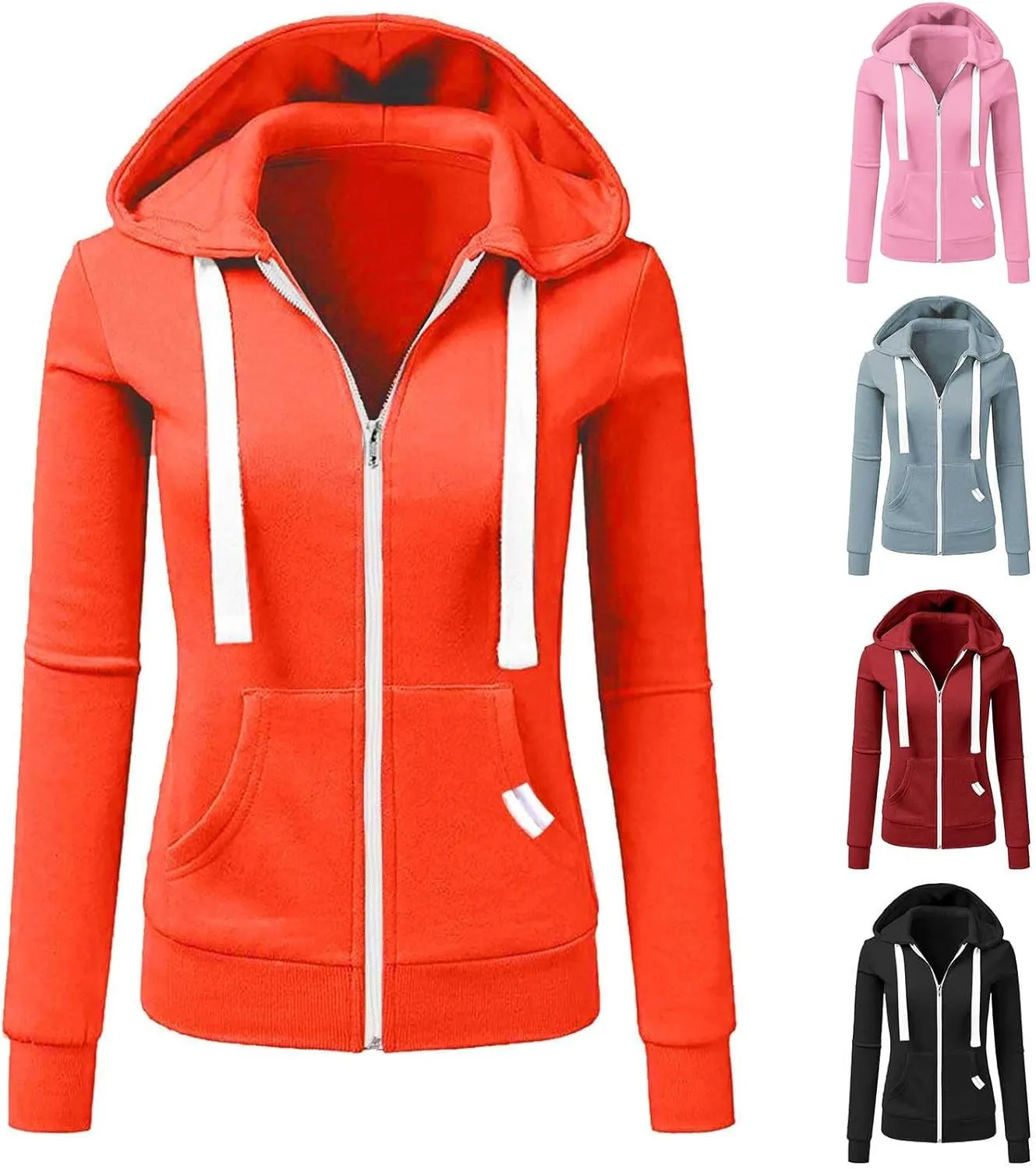 Womens Zip Up Hoodies Lightweight Casual Long Sleeve Drawstring Slim Fit Hooded Sweatshirts with Pockets