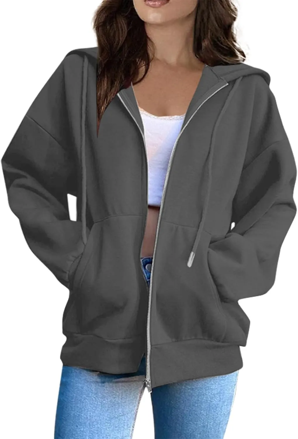 Womens Zip Up Hoodies Sweatshirt Long Sleeve Oversized Fleece Y2K Jacket Fall Outfits Fashion Clothes