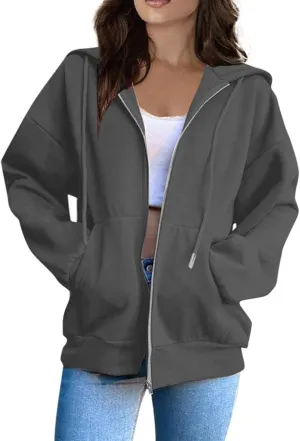 Womens Zip Up Hoodies Sweatshirt Long Sleeve Oversized Fleece Y2K Jacket Fall Outfits Fashion Clothes