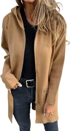 Womens Zip Up Long Hoodie Jacket Tunic Sweatshirt Open Front Cardigan Fall Winter Fleece Jacket Coat with Pockets