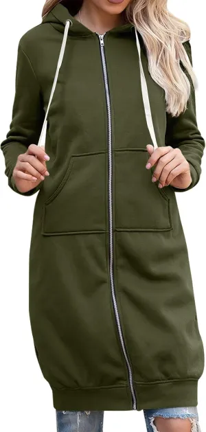 Women's Zip Up Long Hoodies Oversized Long Sleeve Drawstring Hooded Sweatshirts 2025 Fall Fleece Jackets with Pockets