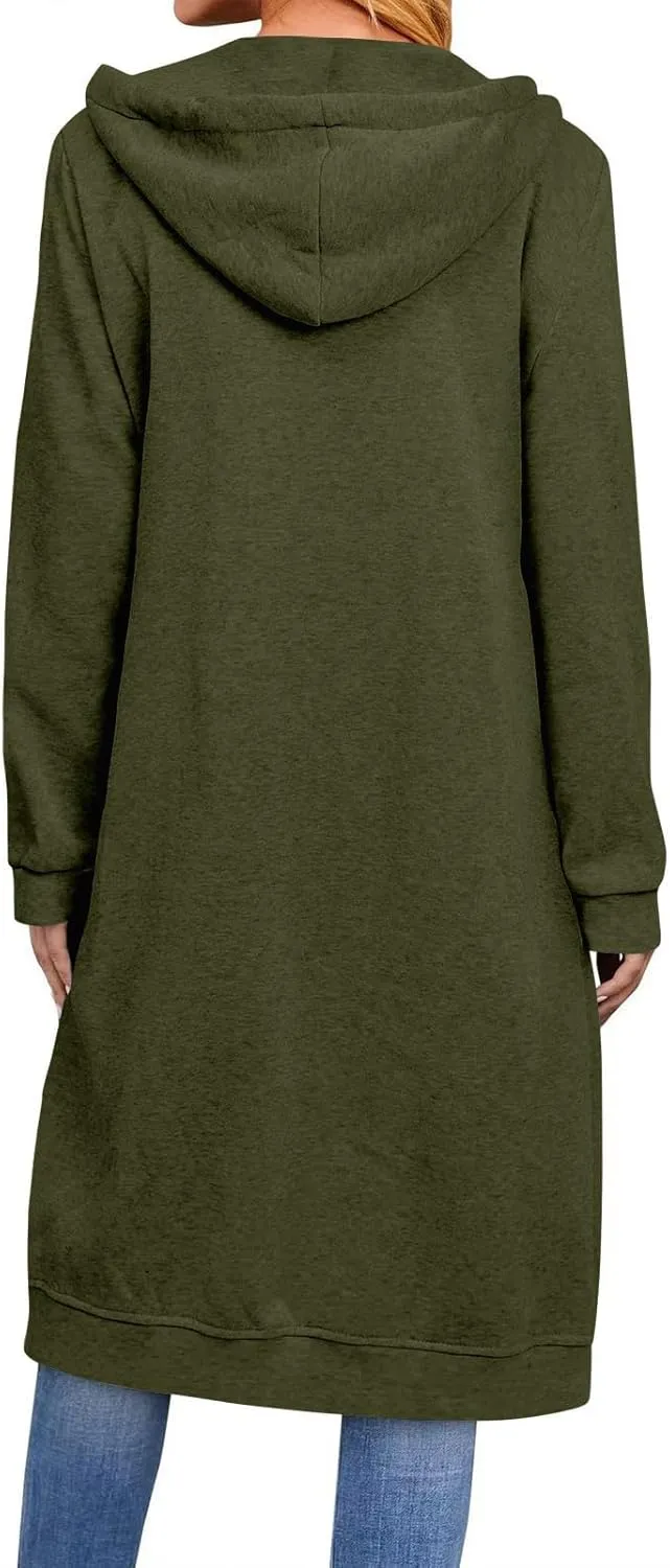 Women's Zip Up Long Hoodies Oversized Long Sleeve Drawstring Hooded Sweatshirts 2025 Fall Fleece Jackets with Pockets