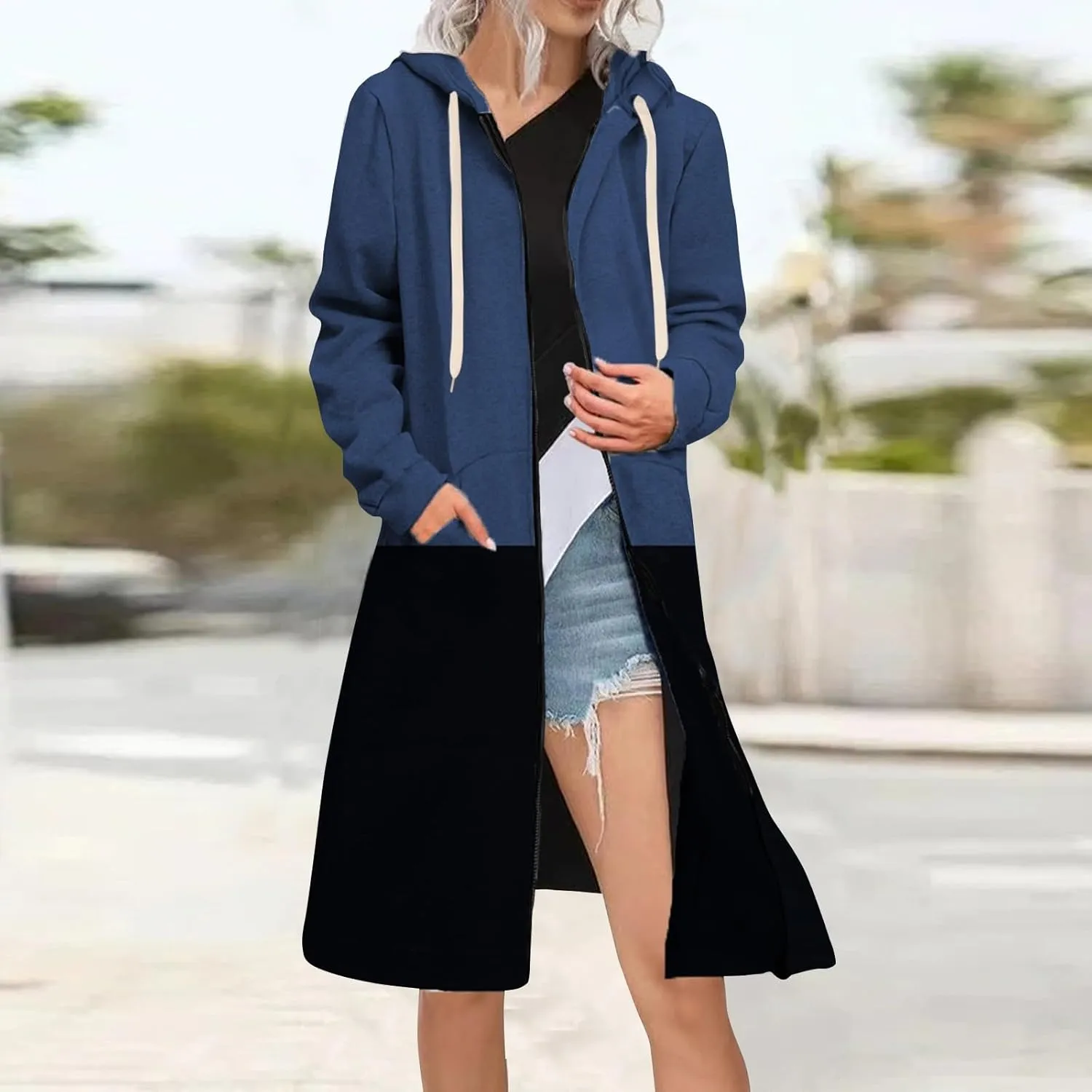 Womens Zip Up Long Sleeve Hoodies Sweatshirt Fleece Jackets 2024 Fall Fashion Outfits Winter Clothes Long Coats