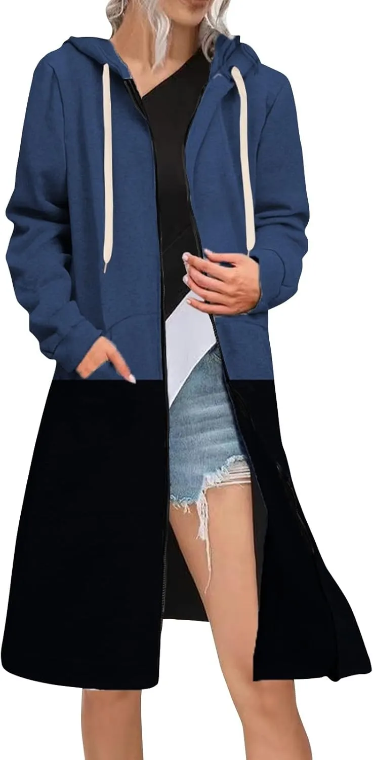 Womens Zip Up Long Sleeve Hoodies Sweatshirt Fleece Jackets 2024 Fall Fashion Outfits Winter Clothes Long Coats
