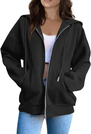 Womens Zip Up Y2K Hoodies Casual Long Sleeve Fall Oversized Sweatshirts Jacket with Pockets 2024 Fashion Clothes