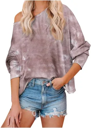 WUAI-Women Tie Dye Sweatshirt Oversized Long Sleeve Crewneck Loose Fit Casual Pullover Shirts Tunic Tops Loungewear
