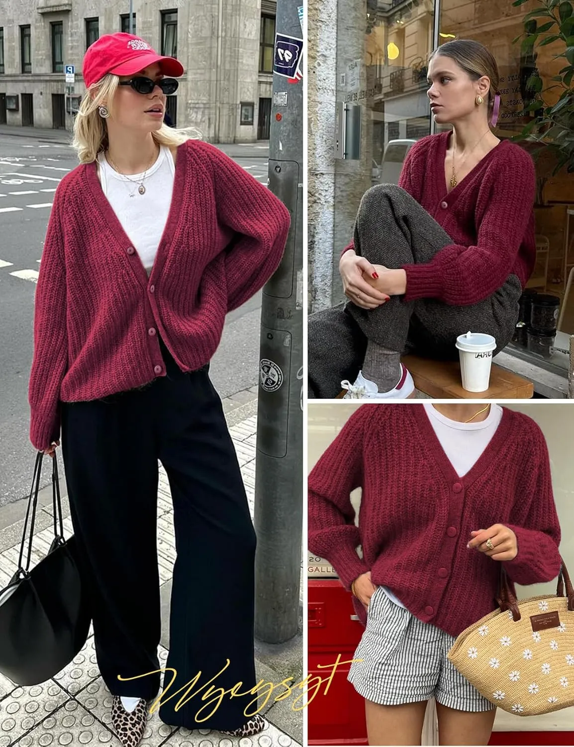 Wyeysyt Womens Cardigan Sweater Button Down Chunky Soft Knit Sweater Open Front V-Neck Long Sleeve Casual Cardigan