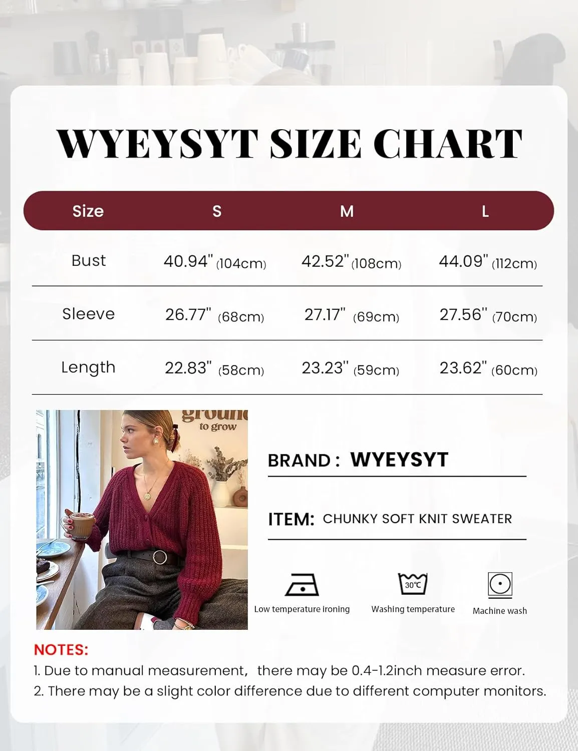 Wyeysyt Womens Cardigan Sweater Button Down Chunky Soft Knit Sweater Open Front V-Neck Long Sleeve Casual Cardigan