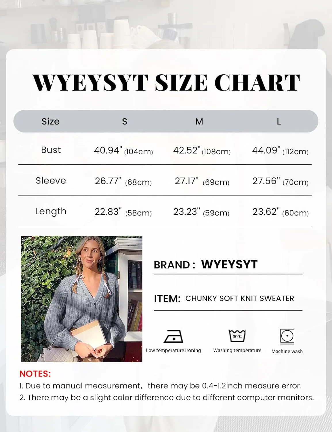 Wyeysyt Womens Cardigan Sweater Button Down Chunky Soft Knit Sweater Open Front V-Neck Long Sleeve Casual Cardigan