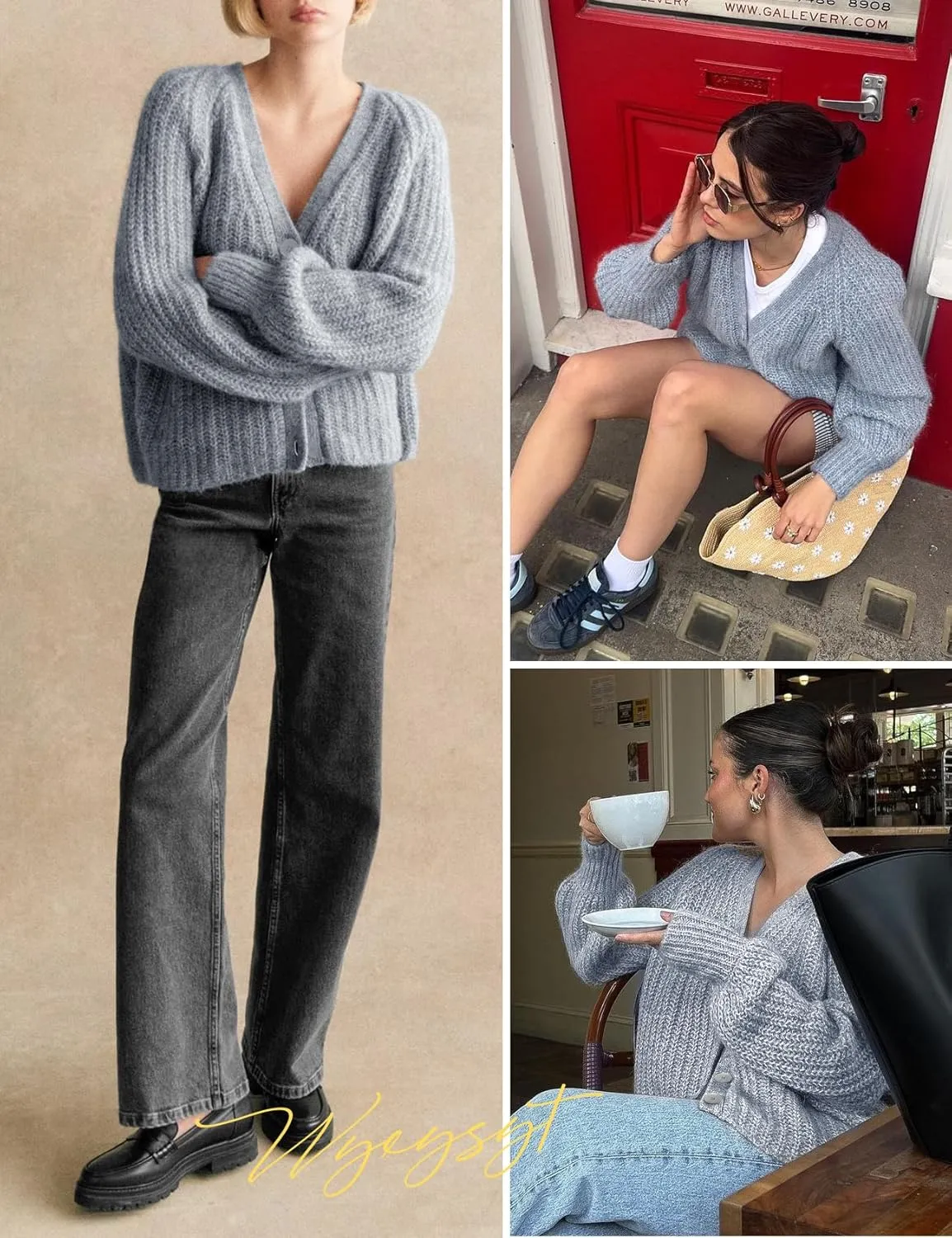Wyeysyt Womens Cardigan Sweater Button Down Chunky Soft Knit Sweater Open Front V-Neck Long Sleeve Casual Cardigan