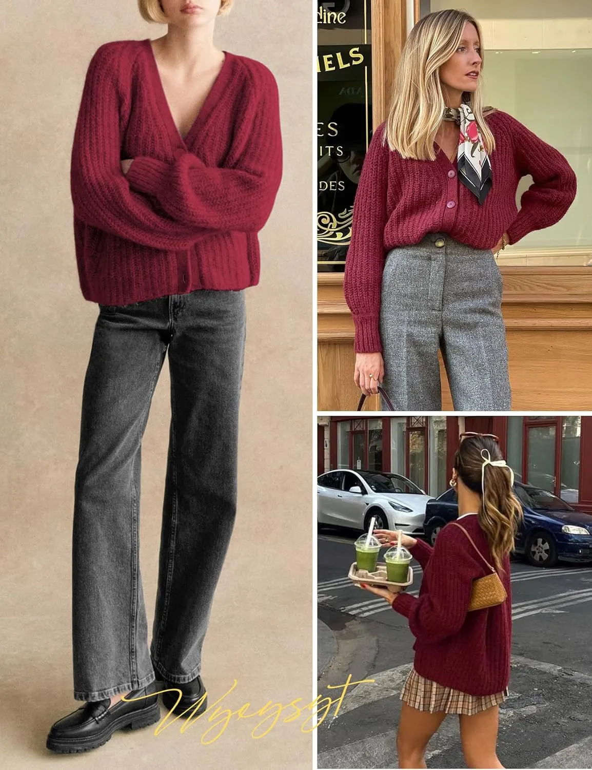 Wyeysyt Womens Cardigan Sweater Button Down Chunky Soft Knit Sweater Open Front V-Neck Long Sleeve Casual Cardigan