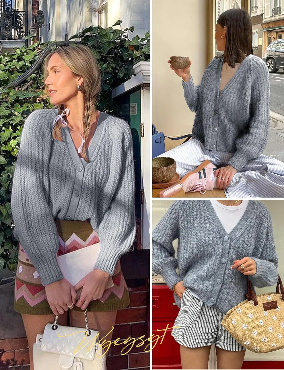 Wyeysyt Womens Cardigan Sweater Button Down Chunky Soft Knit Sweater Open Front V-Neck Long Sleeve Casual Cardigan
