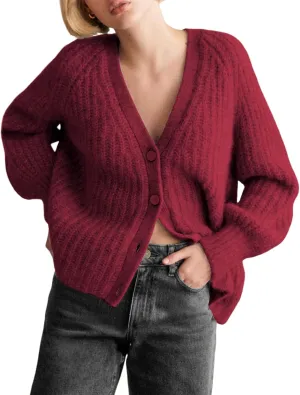 Wyeysyt Womens Cardigan Sweater Button Down Chunky Soft Knit Sweater Open Front V-Neck Long Sleeve Casual Cardigan