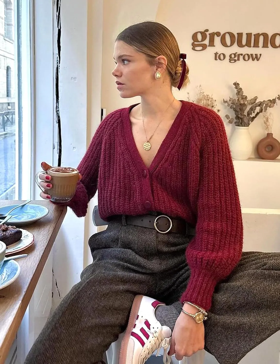 Wyeysyt Womens Cardigan Sweater Button Down Chunky Soft Knit Sweater Open Front V-Neck Long Sleeve Casual Cardigan