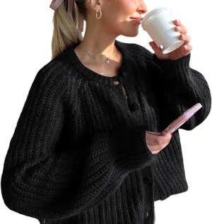 Wyeysyt Womens Cardigan Sweater Button Down Long Sleeve Chunky Soft Knit Sweater Fall Open Front Loose Casual Cardigan Coat