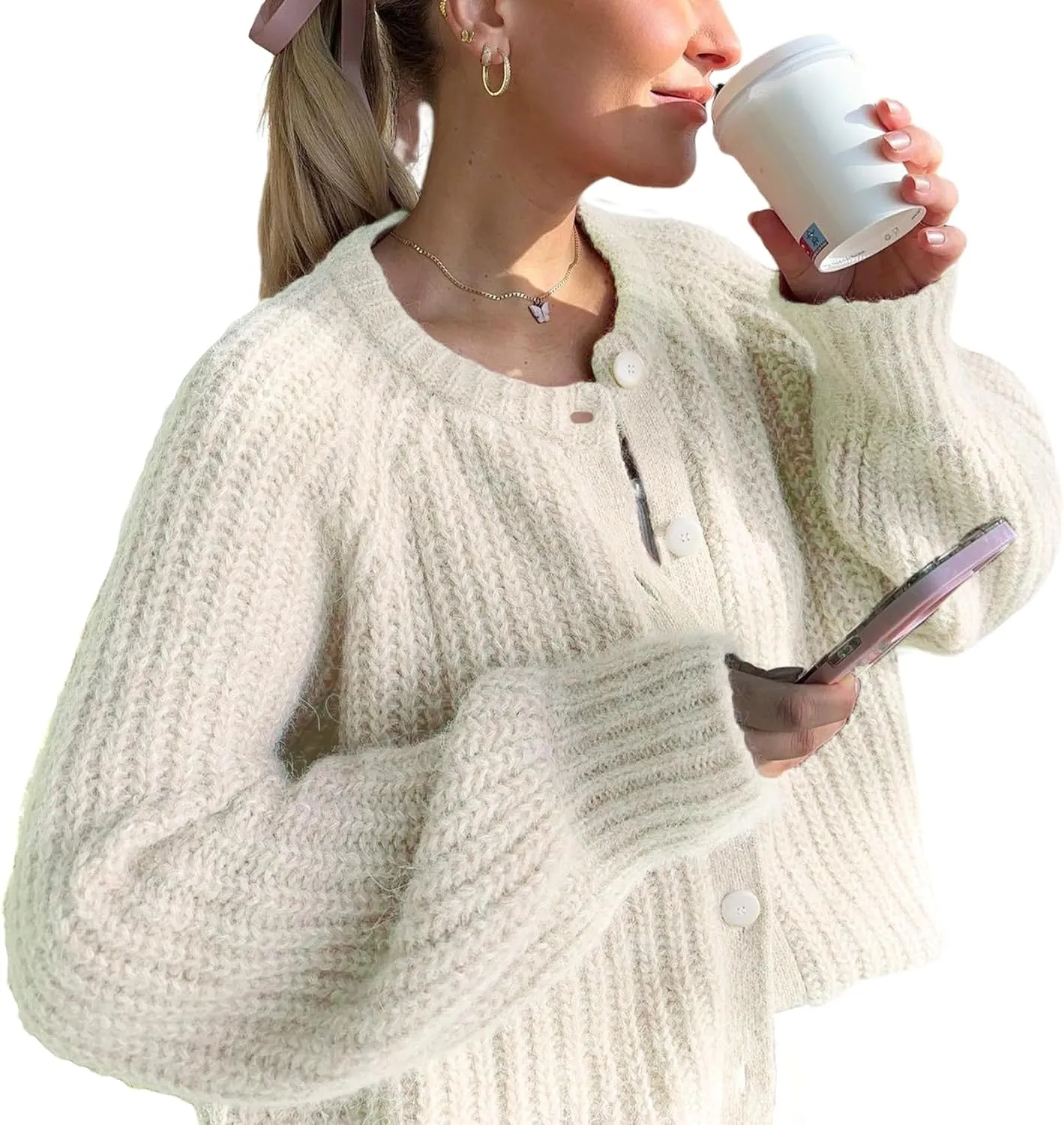 Wyeysyt Womens Cardigan Sweater Button Down Long Sleeve Chunky Soft Knit Sweater Fall Open Front Loose Casual Cardigan Coat