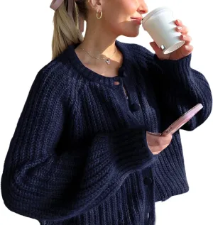 Wyeysyt Womens Cardigan Sweater Button Down Long Sleeve Chunky Soft Knit Sweater Fall Open Front Loose Casual Cardigan Coat