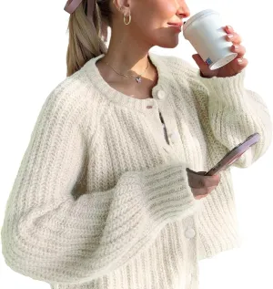 Wyeysyt Womens Cardigan Sweater Button Down Long Sleeve Chunky Soft Knit Sweater Fall Open Front Loose Casual Cardigan Coat