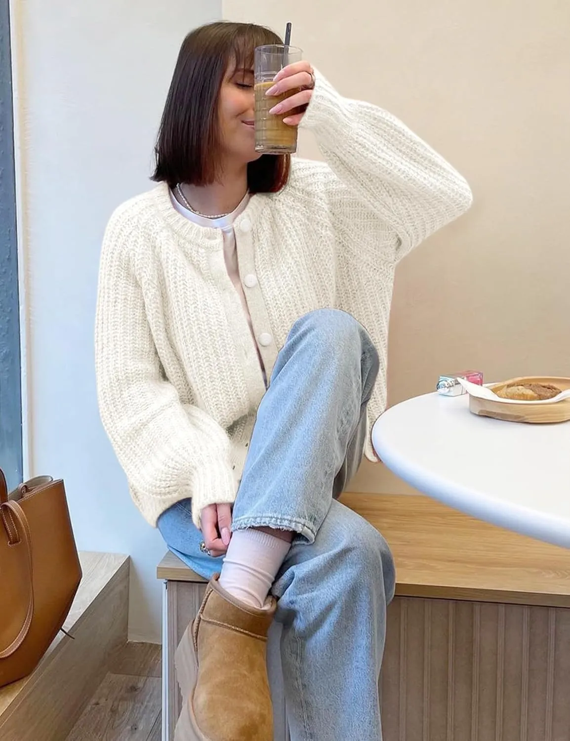 Wyeysyt Womens Cardigan Sweater Button Down Long Sleeve Chunky Soft Knit Sweater Fall Open Front Loose Casual Cardigan Coat
