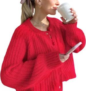 Wyeysyt Womens Cardigan Sweater Button Down Long Sleeve Chunky Soft Knit Sweater Fall Open Front Loose Casual Cardigan Coat