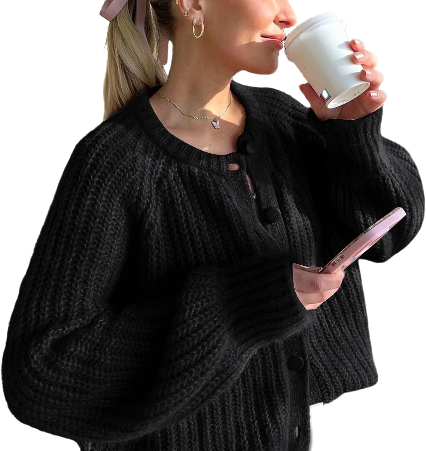 Wyeysyt Womens Cardigan Sweater Button Down Long Sleeve Chunky Soft Knit Sweater Fall Open Front Loose Casual Cardigan Coat