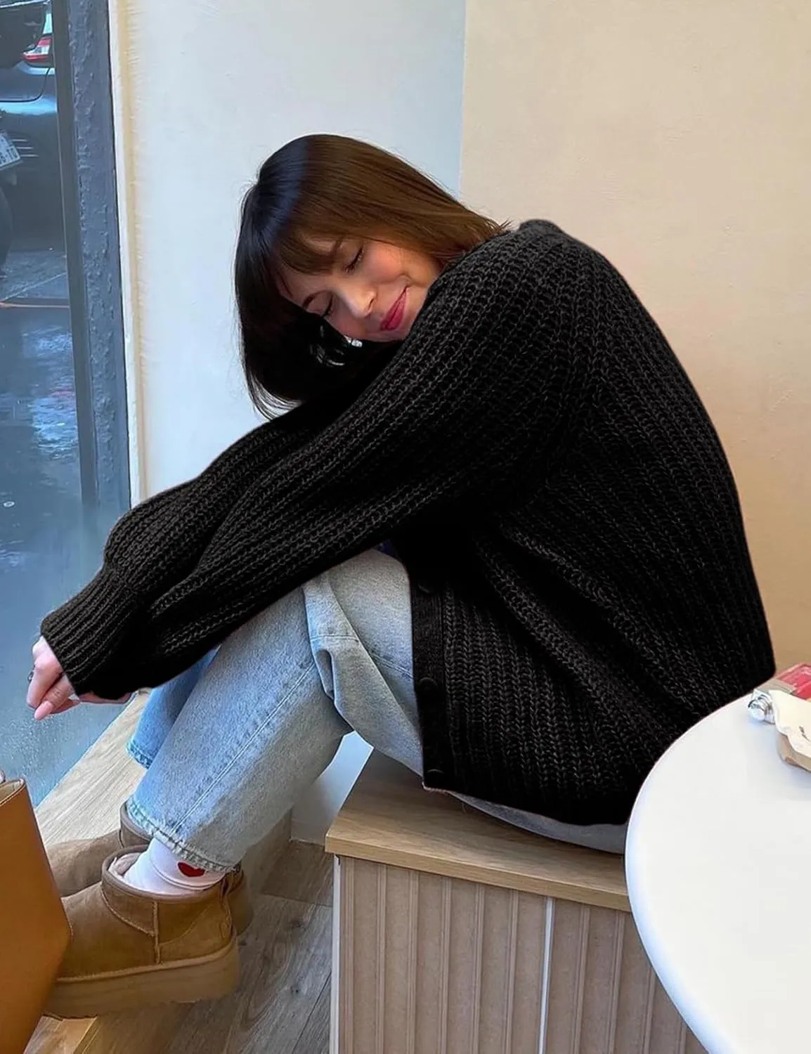 Wyeysyt Womens Cardigan Sweater Button Down Long Sleeve Chunky Soft Knit Sweater Fall Open Front Loose Casual Cardigan Coat