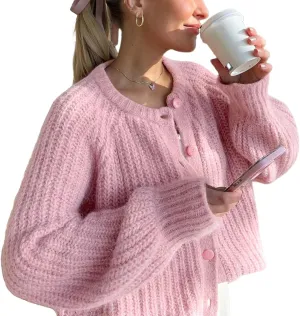 Wyeysyt Womens Cardigan Sweater Button Down Long Sleeve Chunky Soft Knit Sweater Fall Open Front Loose Casual Cardigan Coat