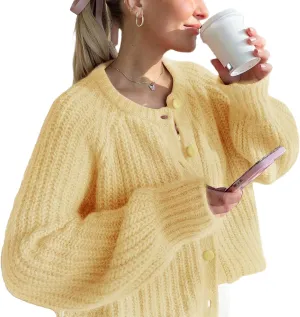 Wyeysyt Womens Cardigan Sweater Button Down Long Sleeve Chunky Soft Knit Sweater Fall Open Front Loose Casual Cardigan Coat