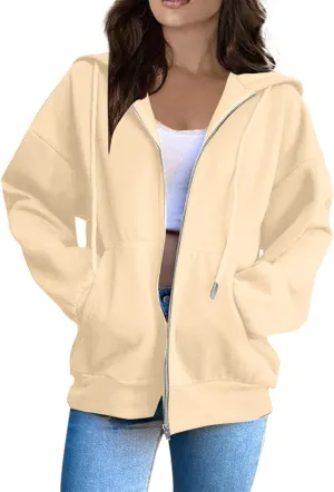 XIAXOGOOL Zipper Hoodie Women,Y2K Zip Up Hoodies For Woman Oversized Casual Basic Long Sleeve Sweatshirt Fall Workout Jackets
