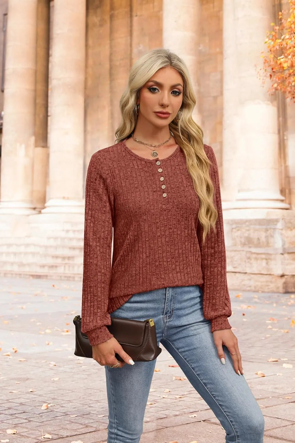 XIEERDUO Sweater for Women Long Sleeve Henley Shirts Tunic Tops to Wear with Leggings crew neck Sweaters Trendy 2024