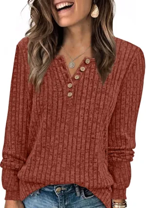 XIEERDUO Sweater for Women Long Sleeve Henley Shirts Tunic Tops to Wear with Leggings crew neck Sweaters Trendy 2024