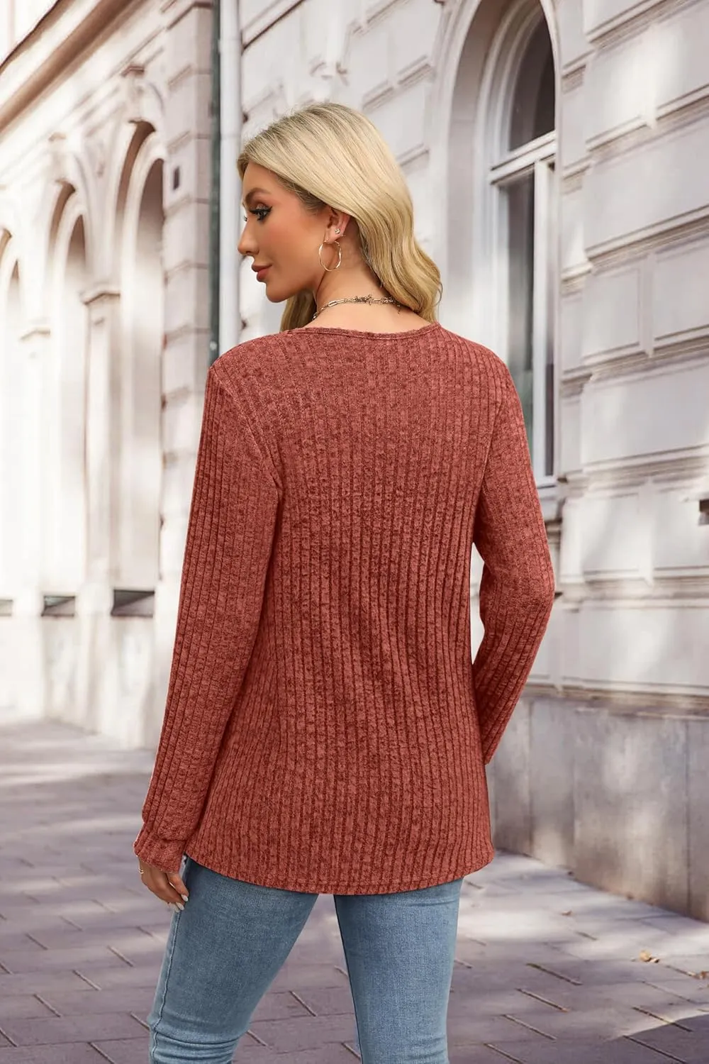 XIEERDUO Sweater for Women Long Sleeve Henley Shirts Tunic Tops to Wear with Leggings crew neck Sweaters Trendy 2024