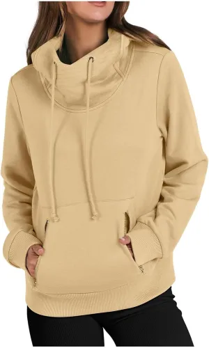 yardsong Hoodies for Women 2024 Fashion Cowl Neck Long Sleeve Sweatshirts Teen Girls Casual Pullover with Zipper Pockets
