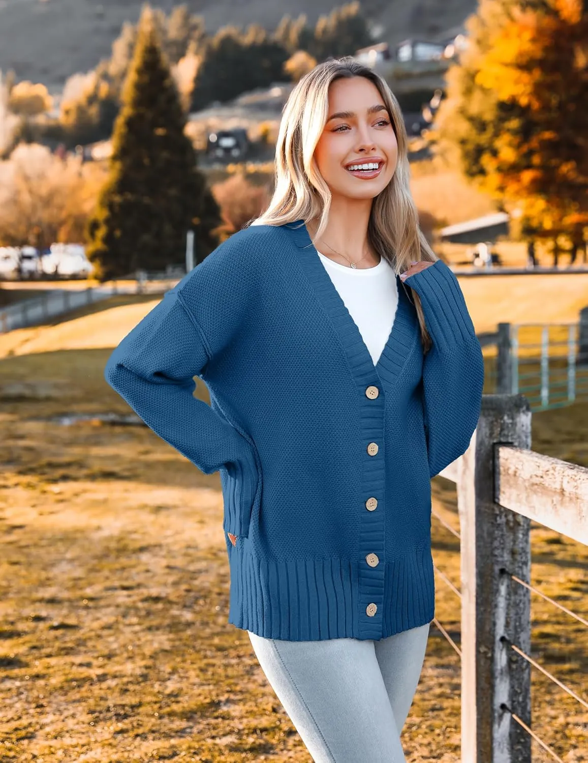 Zeagoo Women's Cardigan 2024 Fall Winter Open Front Oversized Button V Neck Loose Soft Knit Sweater