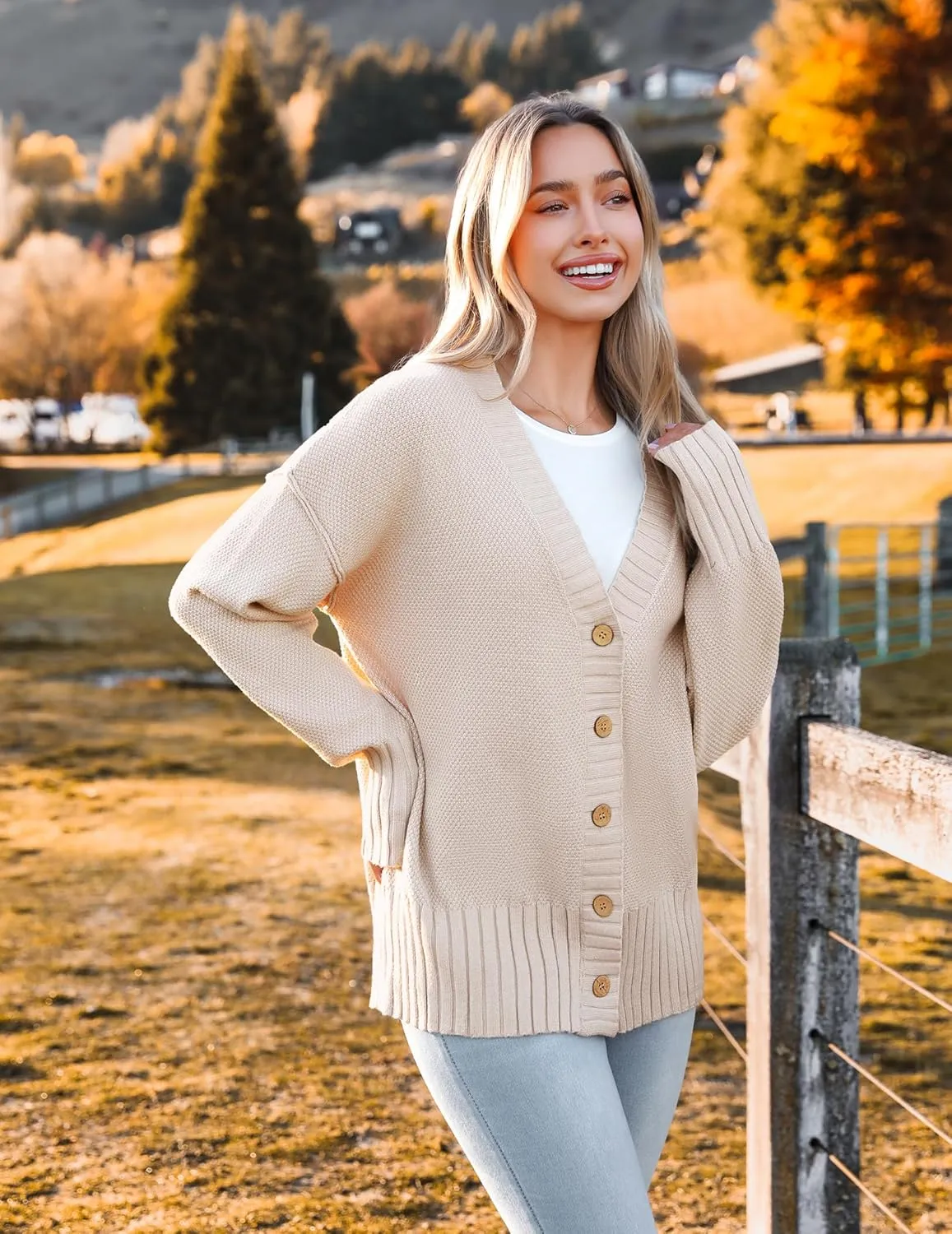 Zeagoo Women's Cardigan 2024 Fall Winter Open Front Oversized Button V Neck Loose Soft Knit Sweater